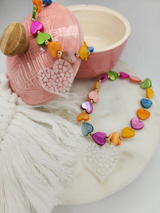 Pulsera plus corazones nacar